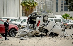 A Projectile From an Iranian Cluster Rocket Falls Near the Israeli Ministry of Security Headquarters in Tel Aviv