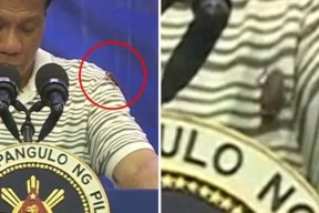 فيديو: صرصور يتجول على صدر رئيس الفلبين وهو يلقي كلمة