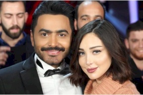 صورة- بسمة بوسيل تحتفل بميلاد تامر حسني على طريقتها