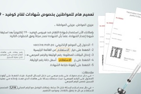 تعميم هام من وزارة الصحة للمواطنين بخصوص "شهادات لقاح كورونا"