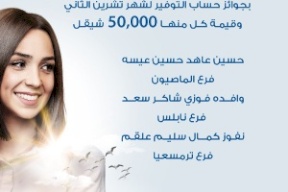 بنك الإسكان - فلسطين يعلن عن الفائزين بجوائز حسابات التوفير لشهر تشرين ثاني 2021