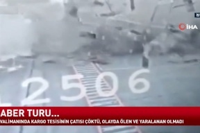 فيديو مرعب لانهيار سقف محطة الشحن في مطار اسطنبول