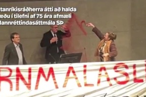 فيديو: مؤيدون للفلسطينيين يرشون مسحوقا على وزير خارجية ايسلندا 