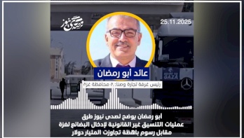 أبو رمضان لصدى نيوز: رسوم التنسيق لإدخال البضائع غير القانونية لغزة تجاوز المليار دولار