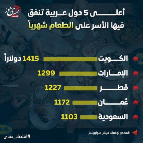 الأسر العربية الأكثر إنفاقاً على الطعام شهرياً 