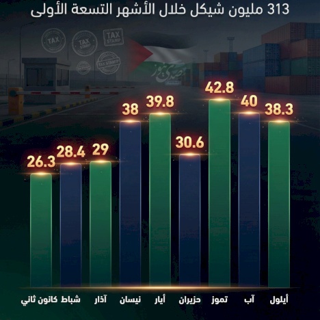 الجمارك في فلسطين: 313 مليون شيكل خلال الأشهر التسعة الأولى من 2025