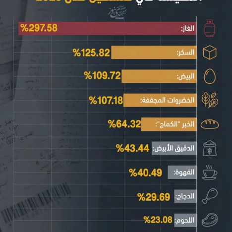 سلع أساسية تقفز بمؤشر غلاء المعيشة في فلسطين خلال 2025