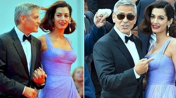 أمل وزوجها جورج كلوني يخطفان الأضواء بمهرجان البندقية