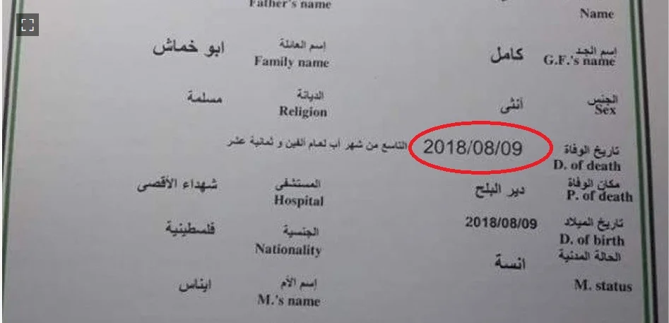في فلسطين.. شهادة وفاة للجنين