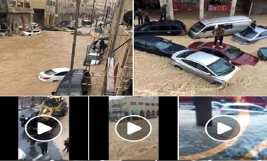 بالصور والفيديو| دمار في شوارع الاردن بفعل الامطار