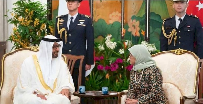 ولي عهد أبوظبي ورئيسة سنغافورة يبحثان علاقات التعاون