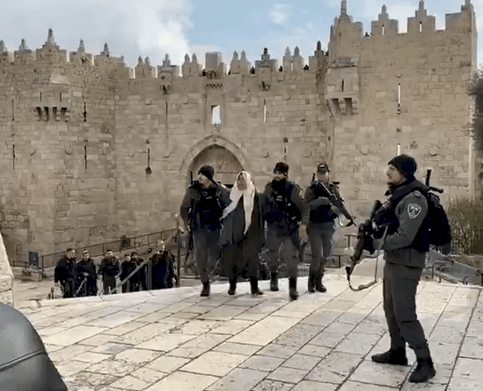 فيديو - اعتقال سيدة في القدس بدعوى محاولتها طعن جندي