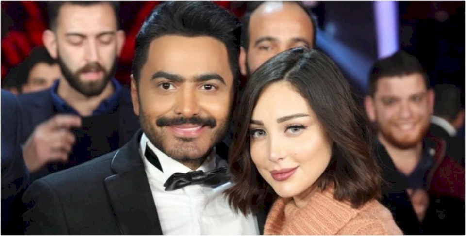 صورة- بسمة بوسيل تحتفل بميلاد تامر حسني على طريقتها