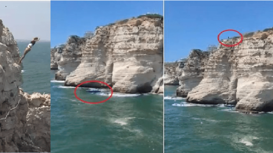 فيديو| سوري يقفز من صخرة الروشة في بيروت ويلفظ أنفاسه الاخيرة