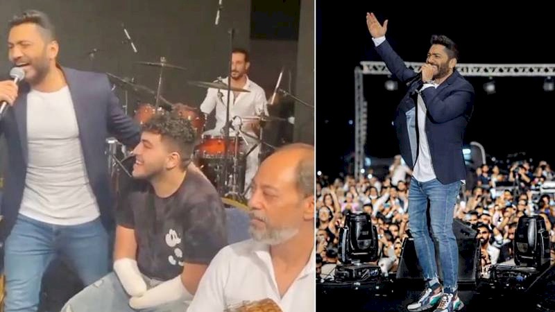 "فتى الزرقاء" يظهر مع تامر حسني.. وحفله يثير حالة غضب بالأردن (فيديو)