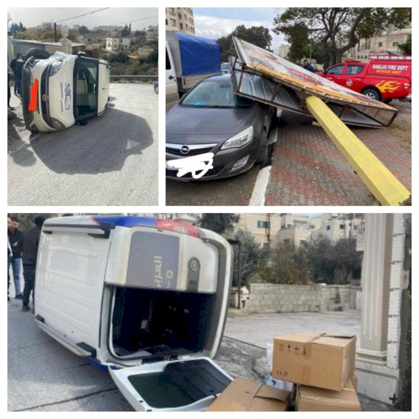 انقلاب مركبات وسقوط يافطات والواح زينكو وانهيار اسوار جراء العاصفة