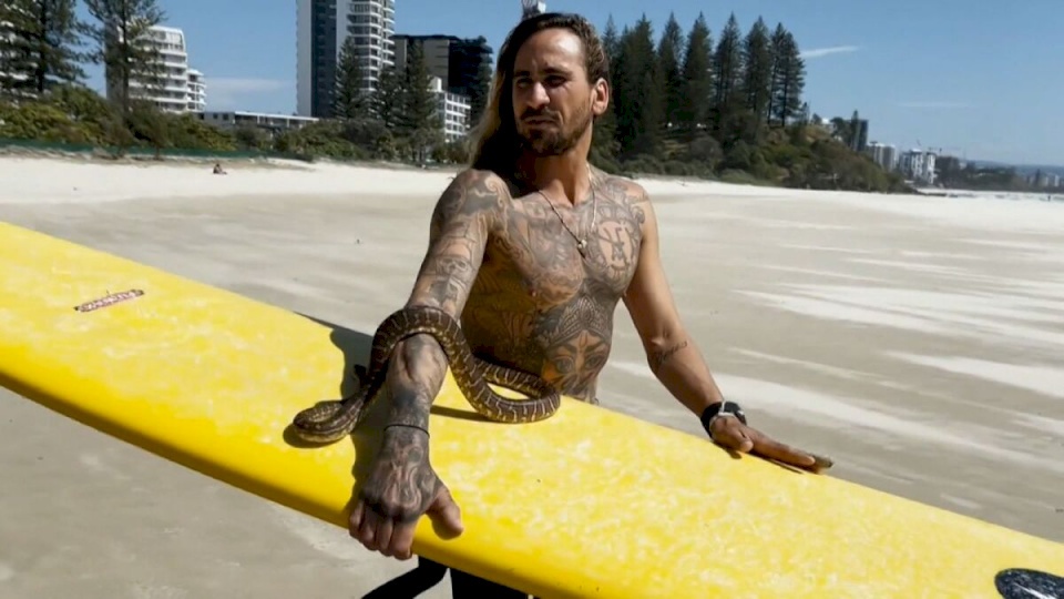 تغريم رجل أسترالي 1500 دولار لركوبه الأمواج مع ثعبانه