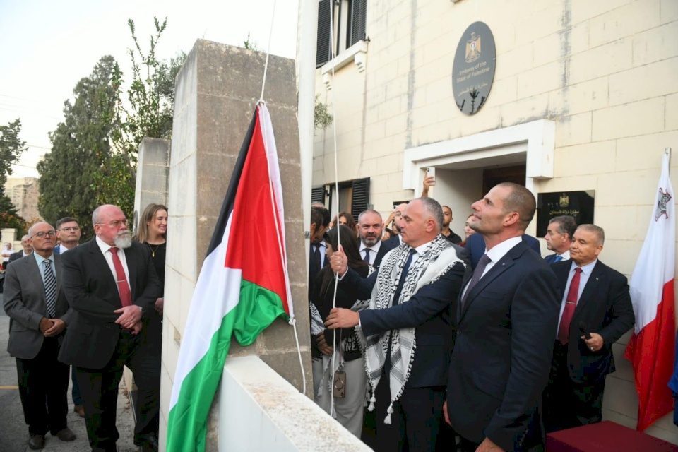 Malta's Prime Minister Participates with Ambassador Hanania in the Flag-Raising Ceremony at the Embassy of the State of Palestine