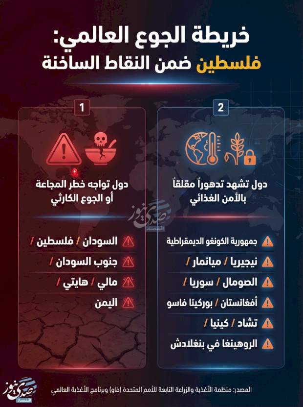 Infographie - Carte de la faim dans le monde : la Palestine parmi les points chauds