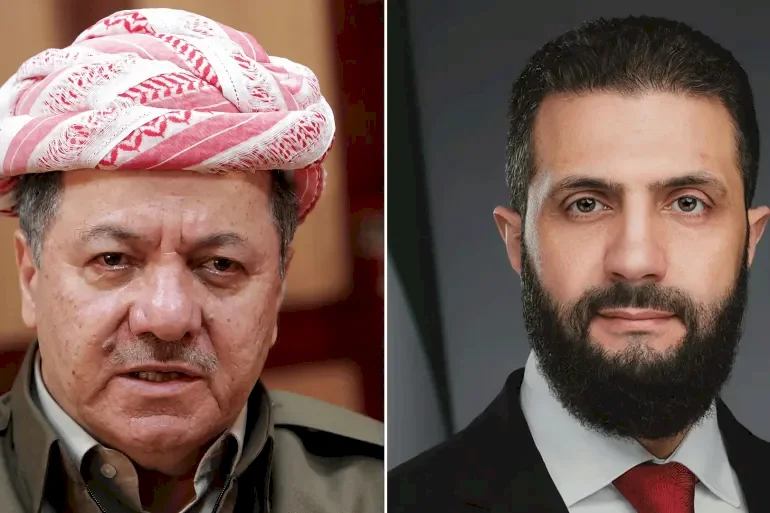 Al-Shara and Barzani Discuss Cooperation to Implement the Damascus Agreement with SDF