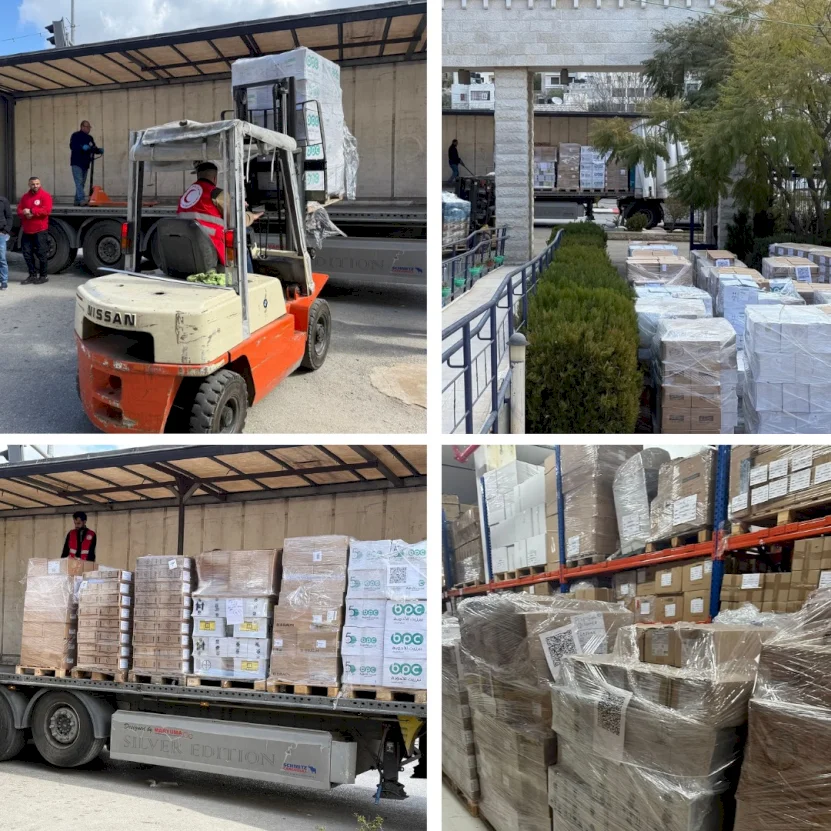 The Red Crescent Deploys 9 Trucks Loaded with More than 3 Million Medical Units to Gaza