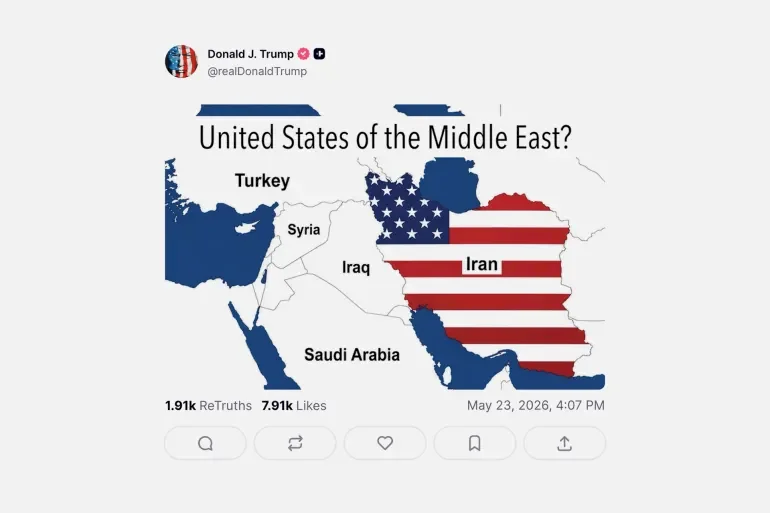 Trump publie sur son compte une carte de l'Iran ombragée par le drapeau américain